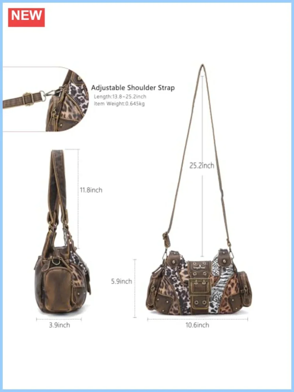 Angel Kiss Hobo Bag Vegan Leather Shoulder Crossbody Purse Multi-Pocket